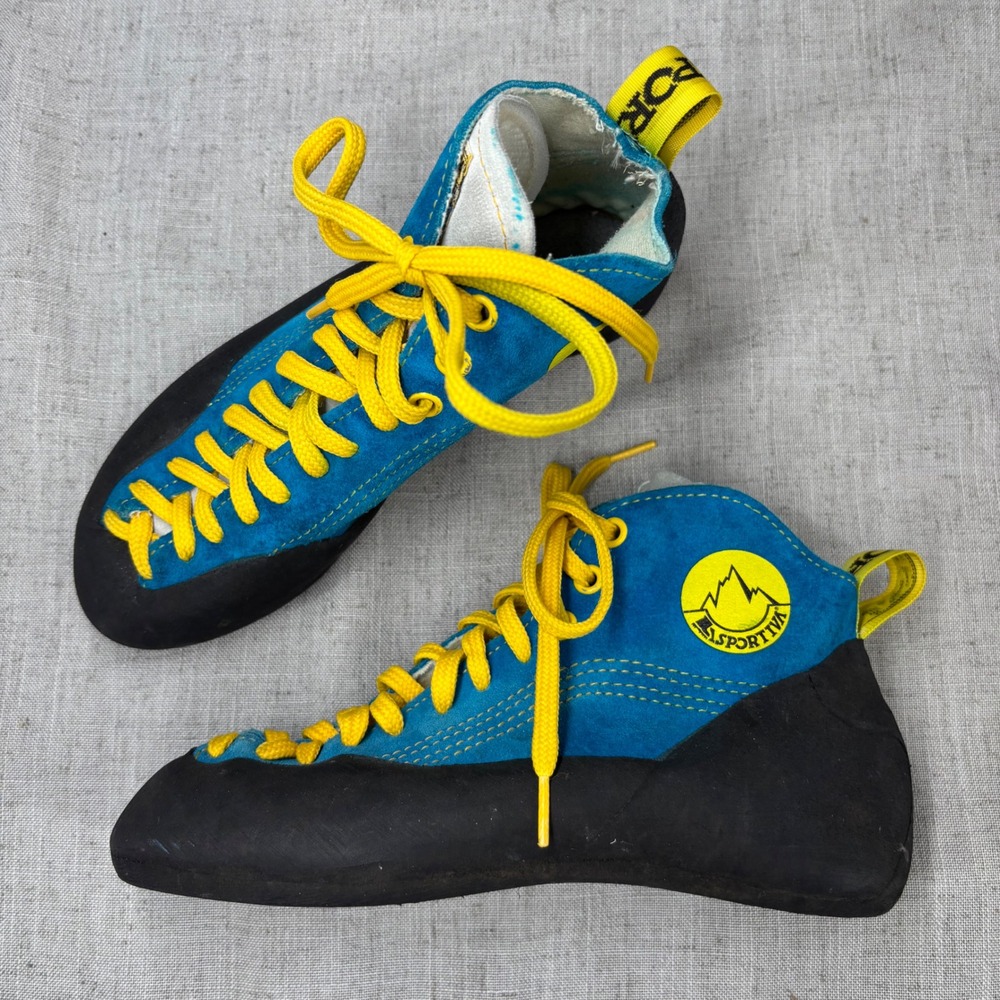 La Sportiva Kaukulator Rock Climbing Shoes Teal Yellow Lace Up Women's‎ EU 37